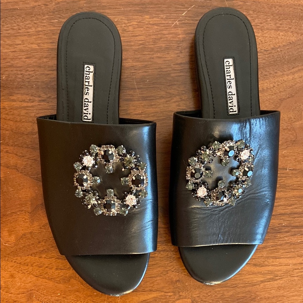 Charles David Black Embellished Women's Slides